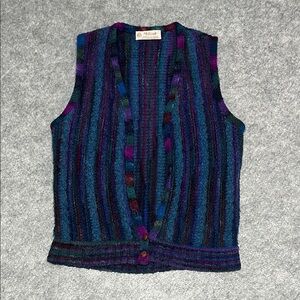 Vintage Women's Jewel Tone Striped Wool Sweater Vest Ms. Poodle